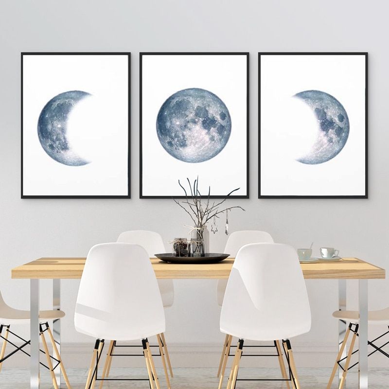 Moon Phases Poster Print Full Moon Half Moon Wall Art Pertaining To Lunar Wall Art (View 2 of 15)