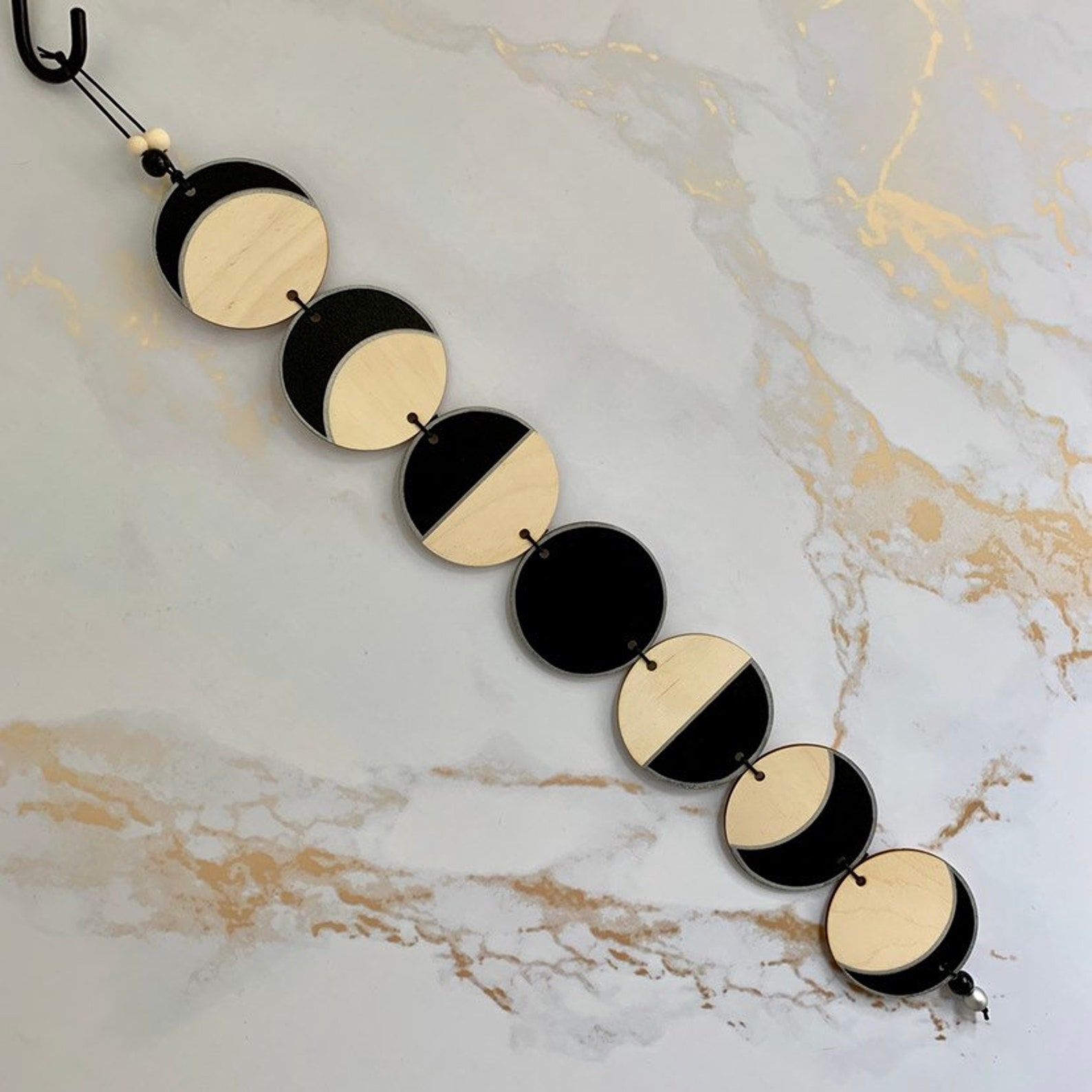 Moon Phases Wall Hanging Black/silver Luna Wooden Art Wall Within Luna Wood Wall Art (View 7 of 15)