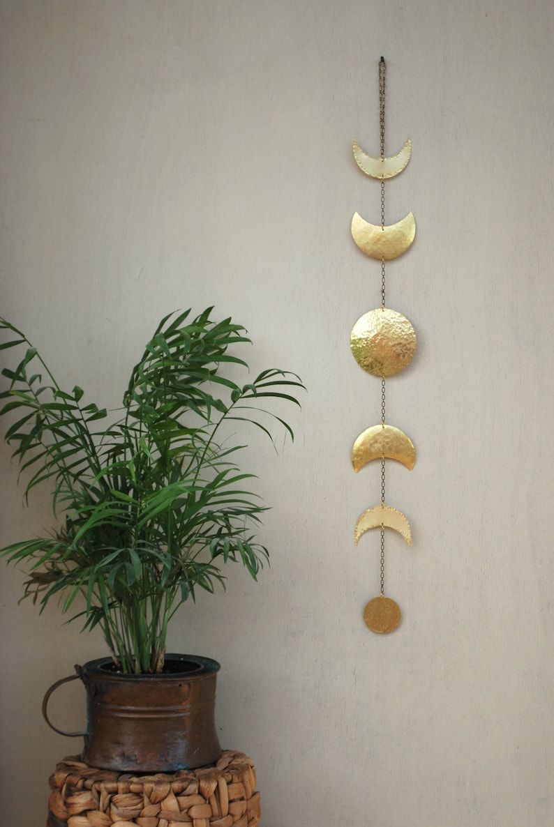Moon Phases Wall Hanging Brass Moon Wall Decor Full Moon Inside Lunar Wall Art (Photo 1 of 15)