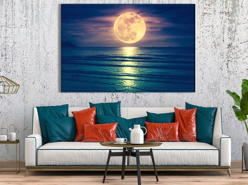 Moon Wall Art Space Canvas Big Moon Stretched Ready To Inside Lunar Wall Art (View 12 of 15)