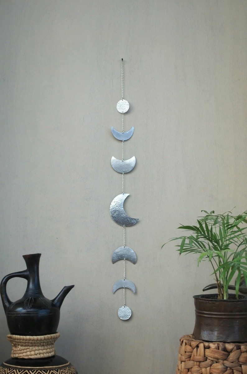 Moon Wall Decor Silver Moon Phases Wall Hanging Moon Wall With Luna Wood Wall Art (View 12 of 15)