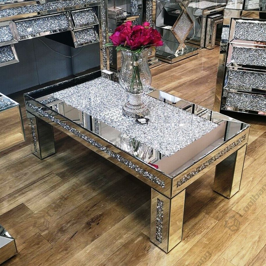 Morden Luxury Sparkle Crushed Glass Diamond Coffee Table Within Mirrored Modern Coffee Tables (View 1 of 15)