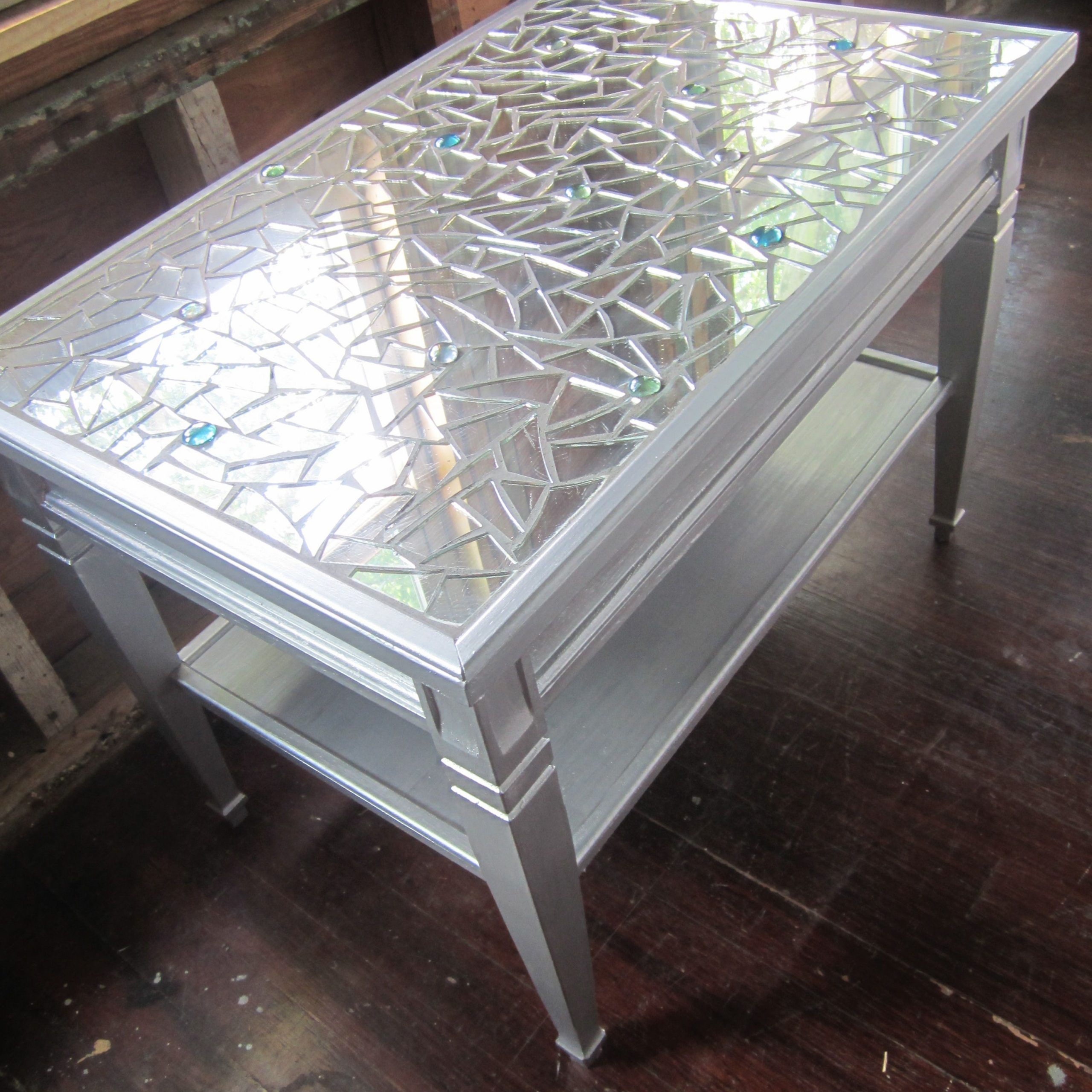 Mosaic Mirror Metallic Silver Coffee Table Or Side Table Pertaining To Antique Silver Metal Coffee Tables (View 14 of 15)