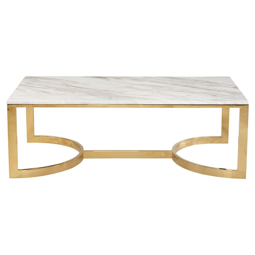 Nata Hollywood White Marble Brass Horse Shoe Rectangular With Cream And Gold Coffee Tables (View 9 of 15)