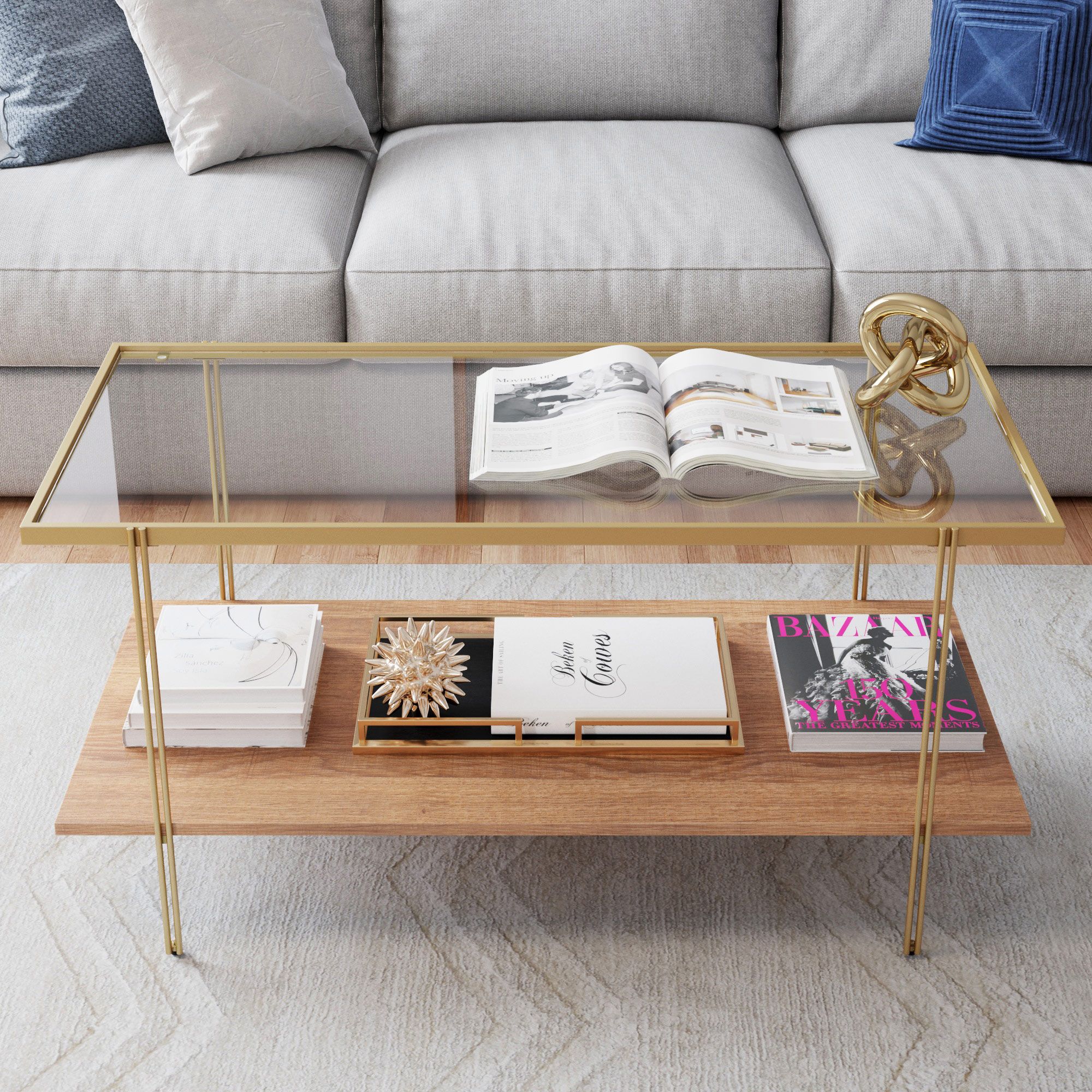 Nathan James Asher Mid Century Rectangle Gold Coffee Table Within Espresso Wood And Glass Top Coffee Tables (View 14 of 15)
