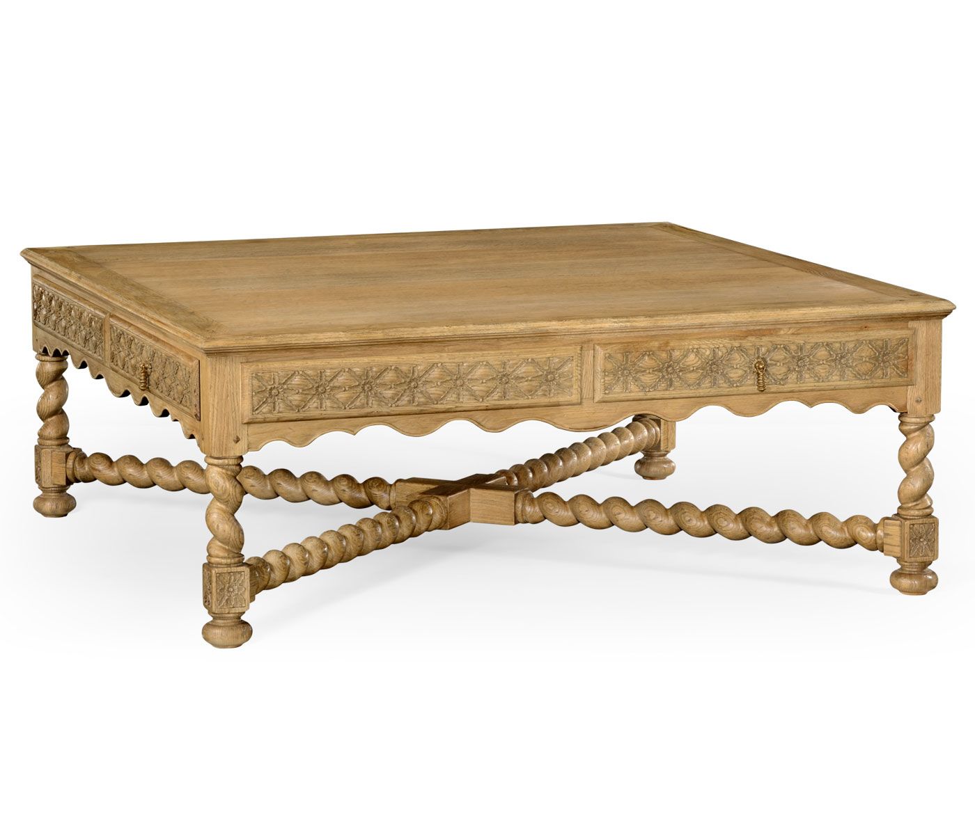 Natural Oak Tudor Style Square Distressed Coffee Table (52") With Regard To Square Weathered White Wood Coffee Tables (View 6 of 15)