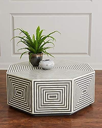 New Geometric Hexagonal Black And White Bone Inlay Coffee With White Grained Wood Hexagonal Coffee Tables (View 9 of 15)