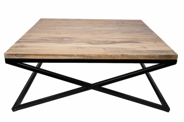 New Solid Recycled Teak & Matte Black Iron Coffee Table Intended For Matte Black Coffee Tables (View 5 of 15)