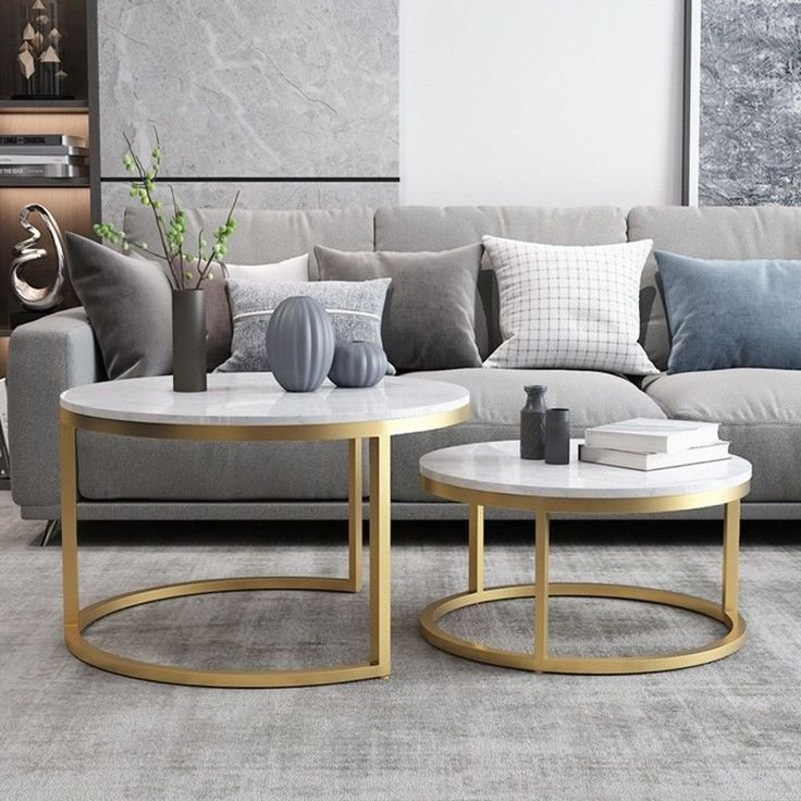 Nordic Style Coffee Table Gold Metal & White Marble Living Inside Marble Coffee Tables Set Of  (View 8 of 15)