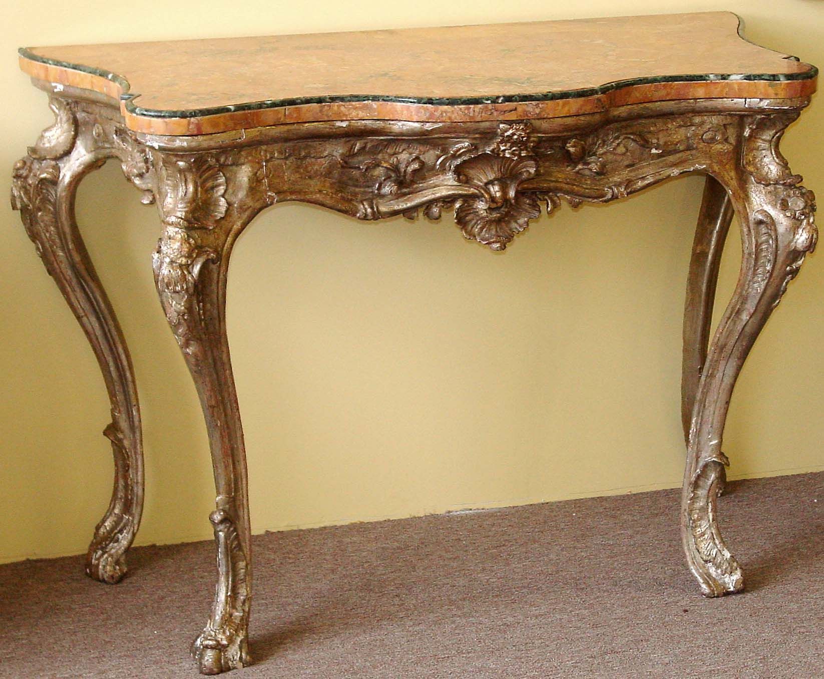 Northern Italian, Rococo Period, Silver Leaf Console Table Throughout Antiqued Gold Leaf Coffee Tables (View 14 of 15)