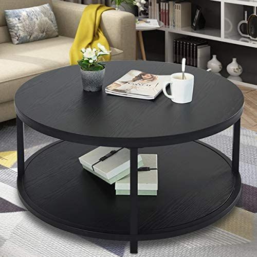 Nsdirect 36" Round Coffee Table, Rustic Wooden Surface Top Inside Metal Legs And Oak Top Round Coffee Tables (View 3 of 15)