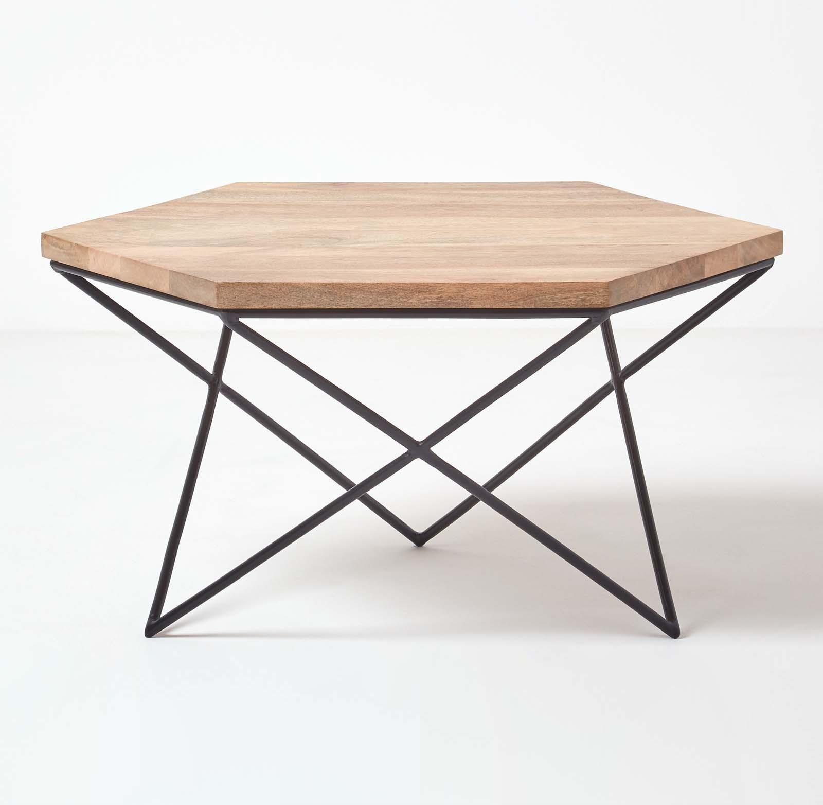 Orion Industrial Mango Wood Geometric Hexagon Coffee Table Inside Geometric Coffee Tables (Photo 4 of 15)