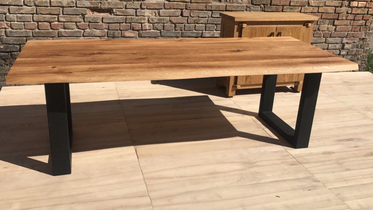 Outdoor Dining Table Oak With Metal Legs • Mbs Wood Within Oak Wood And Metal Legs Coffee Tables (View 14 of 15)