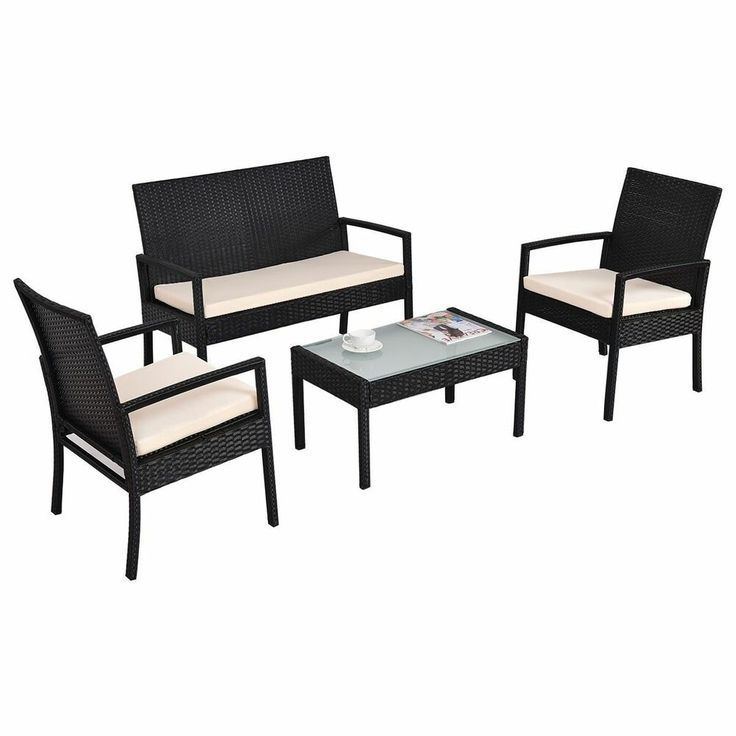 Outdoor Wicker Sofa Set Patio Furniture 4 Pc Rattan Garden With Regard To Black And Tan Rattan Coffee Tables (View 8 of 15)