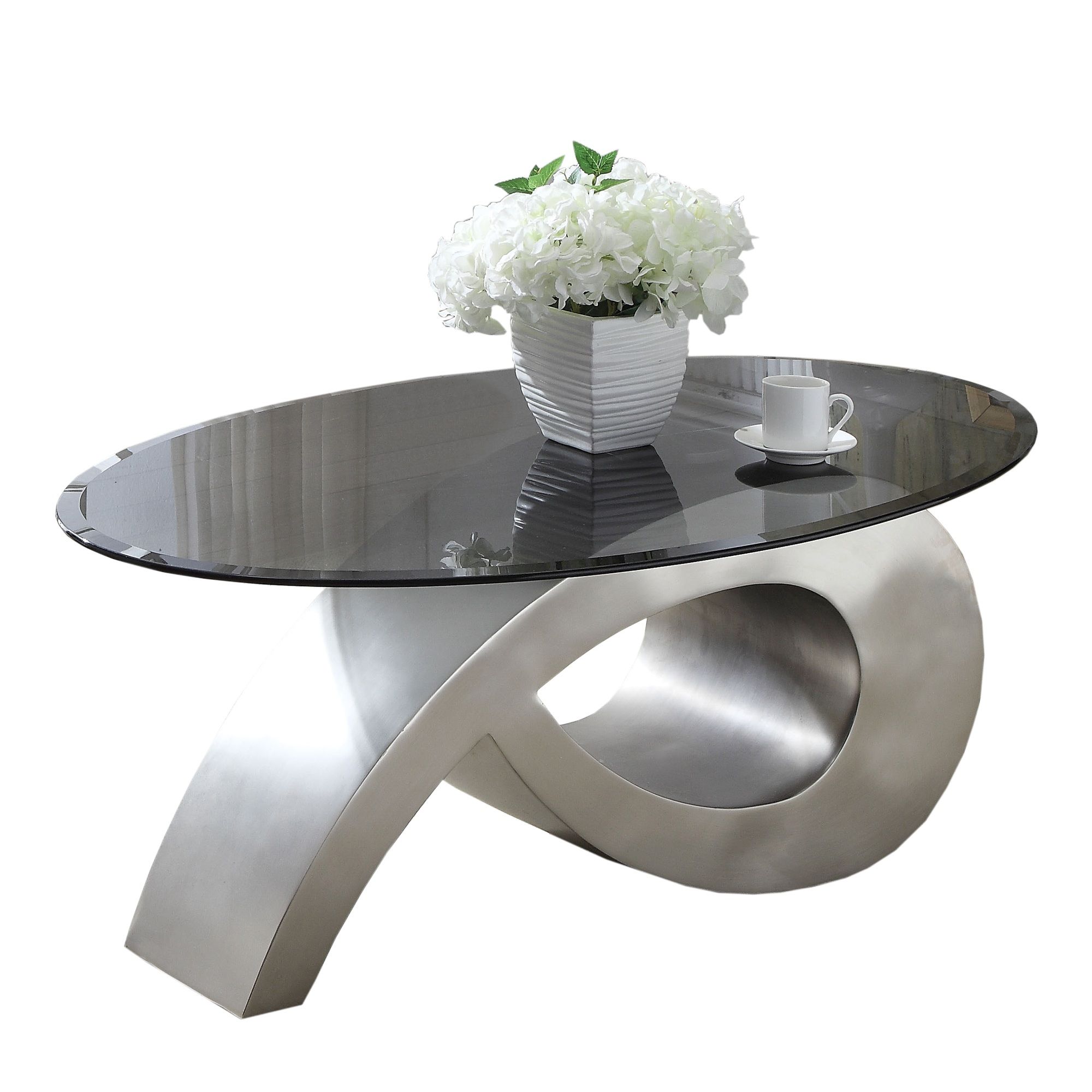 Oval Glass Coffee Table With Unique Metal Base, Black And Throughout Silver Coffee Tables (View 12 of 15)