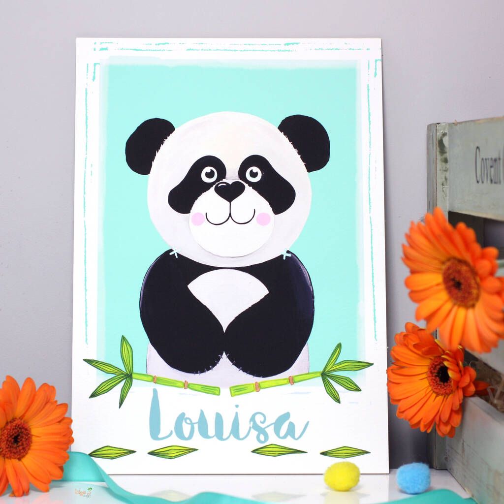 Personalised Panda Children's Art Printliza J Design With Children Framed Art Prints (View 12 of 15)