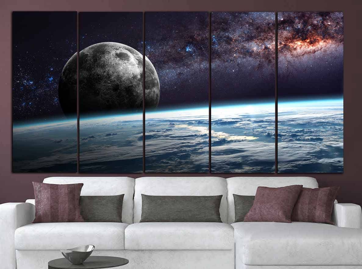 Planet Earth Moon Wall Art,space Wall Art,earth N Moon Art Intended For Lunar Wall Art (View 15 of 15)