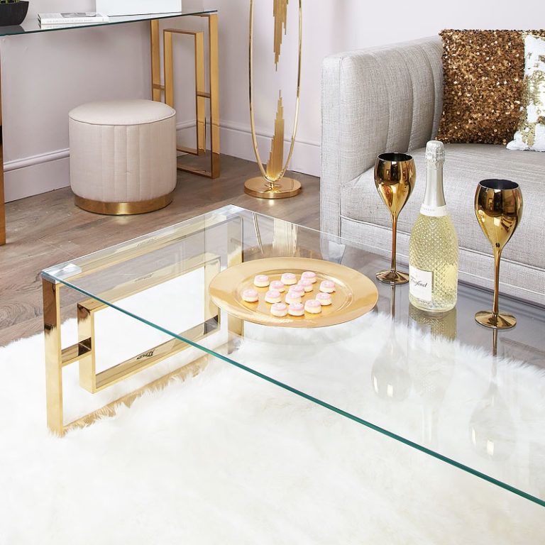 Plaza Gold Contemporary Clear Glass Lounge Coffee Table Intended For Geometric Glass Modern Coffee Tables (View 14 of 15)