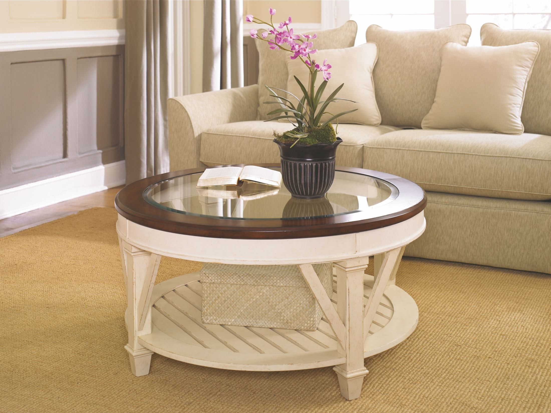 Promenade Antique Linen Round Cocktail Table – 1stopbedrooms (View 5 of 15)