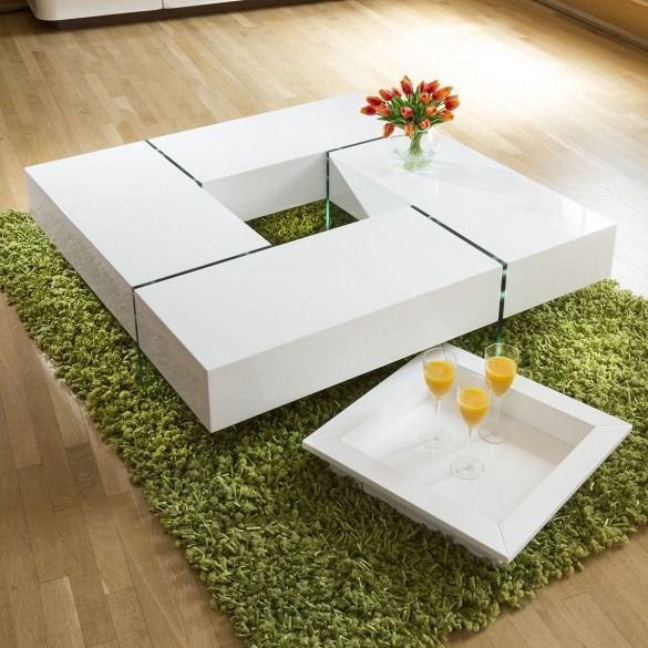 Quatropi Modern Large White Gloss Coffee Table 1194mm In Square High Gloss Coffee Tables (View 4 of 15)