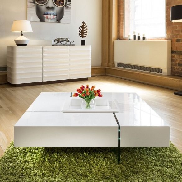Quatropi Modern Large White Gloss Coffee Table 1194mm Within White Gloss And Maple Cream Coffee Tables (View 6 of 15)