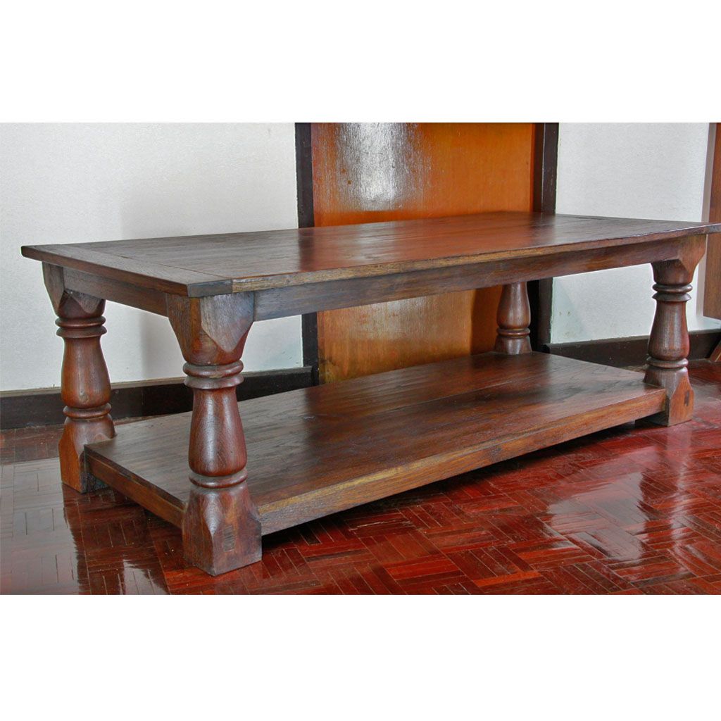 Reclaimed Teak 2 Shelf Coffee Table With Salvaged Baluster Intended For 2 Shelf Coffee Tables (View 7 of 15)