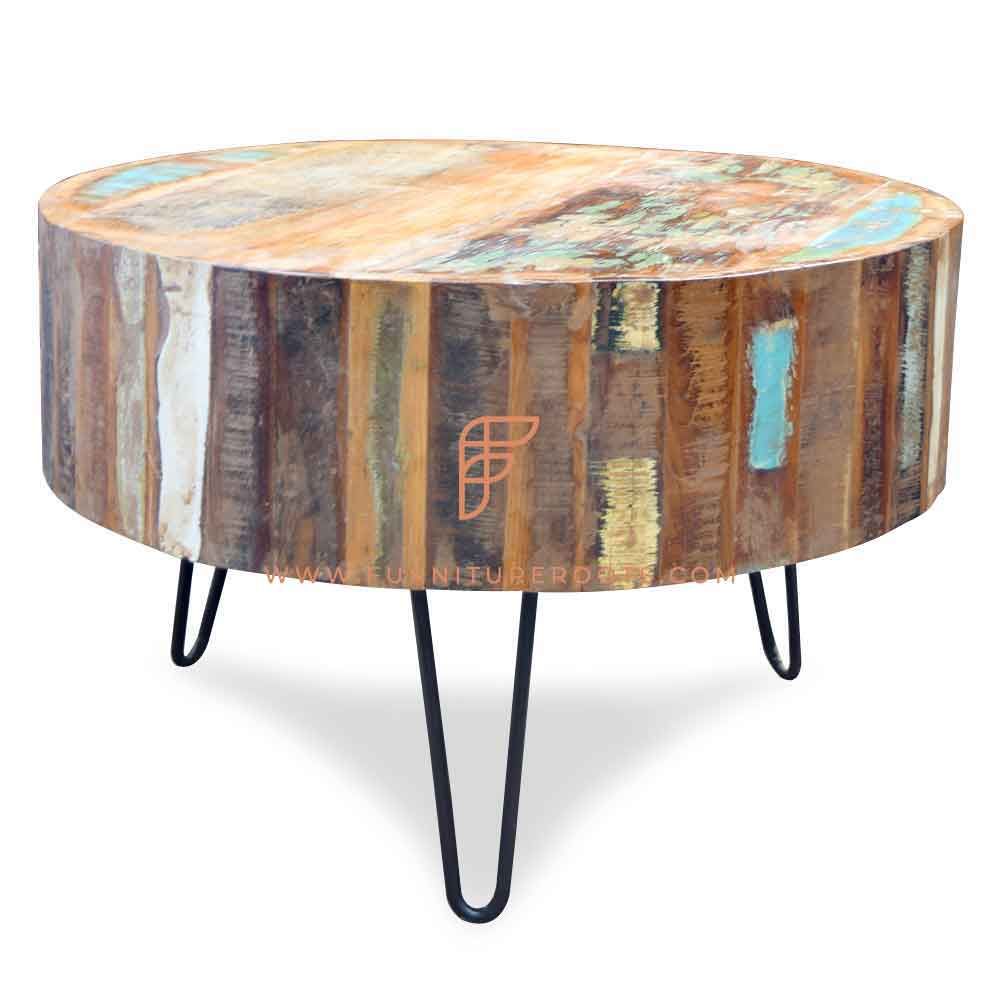 Reclaimed Wood Circle Coffee Table : Cyrus Rustic Lodge With Regard To Light Natural Drum Coffee Tables (Photo 6 of 15)
