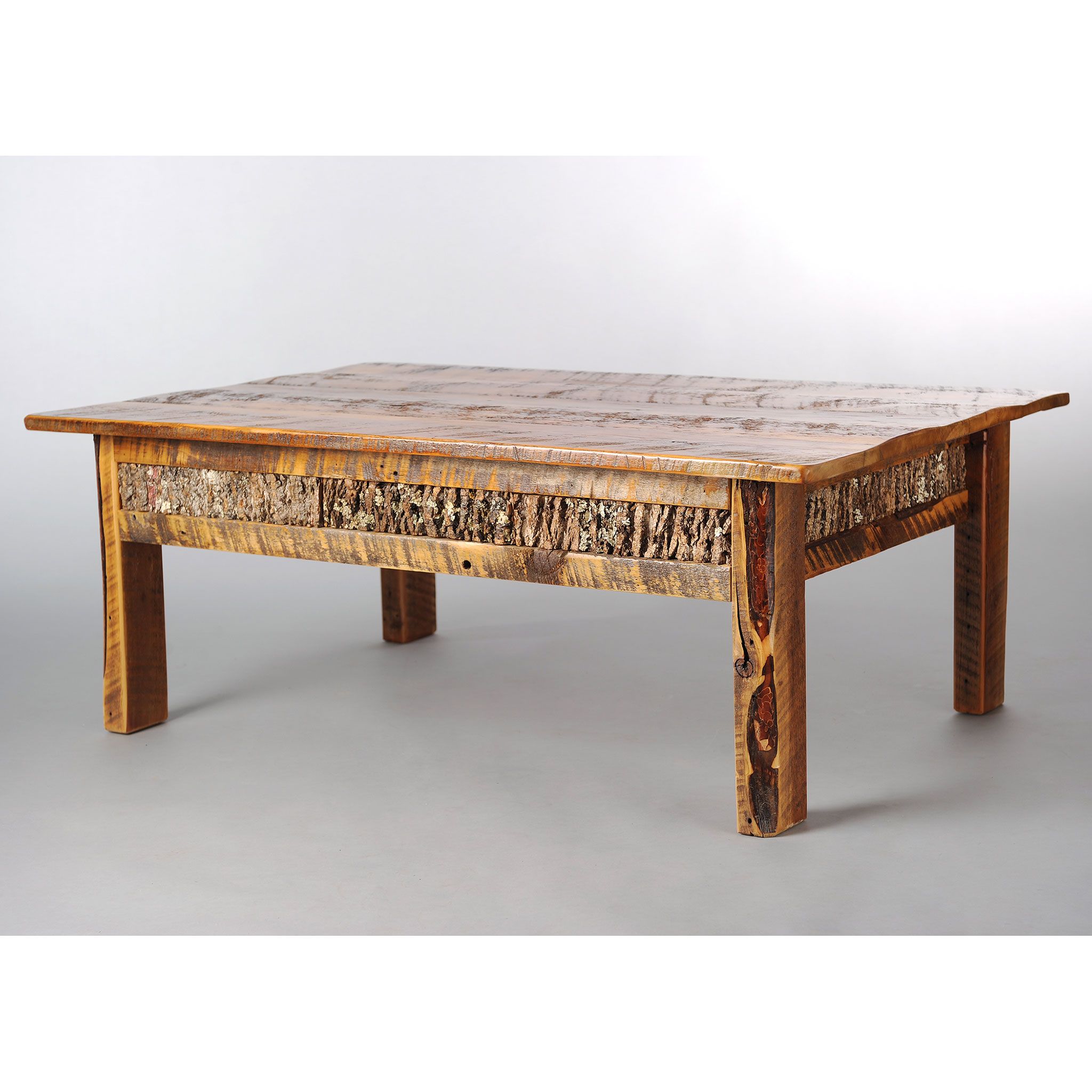 Reclaimed Wood Coffee Table With Bark Inlay | Four Corner Regarding Barnwood Coffee Tables (View 8 of 15)