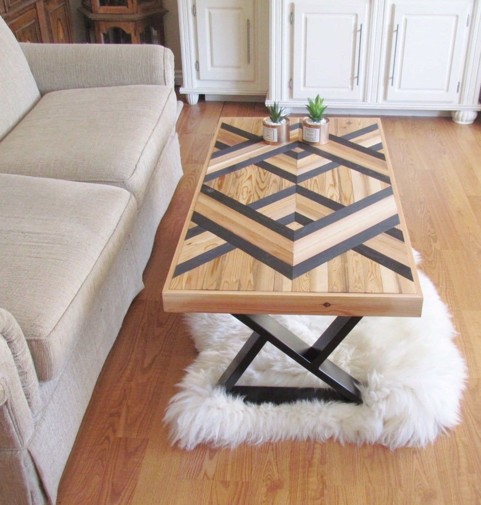 Reclaimed Wood Coffee Table Wood Chevron Geometric Black For Geometric Coffee Tables (Photo 1 of 15)