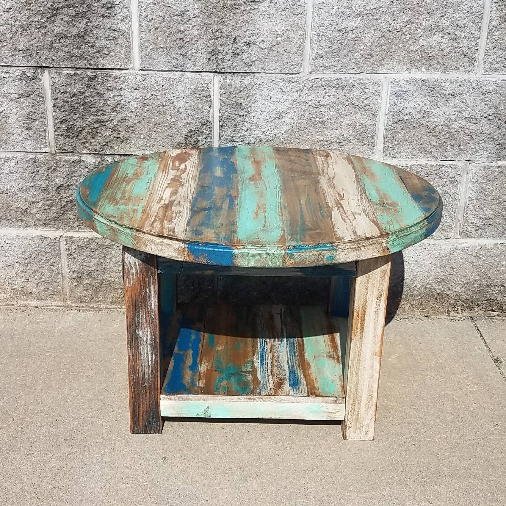 Reclaimed Wood Round Coffee Table Farmhouse Coffee Table Regarding Rustic Espresso Wood Coffee Tables (View 13 of 15)