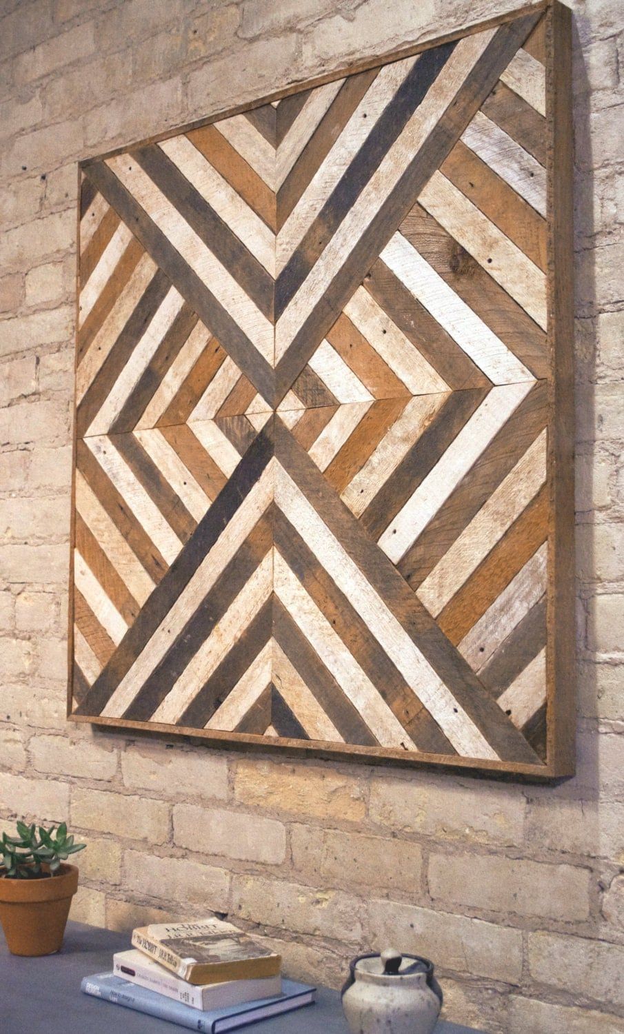 Reclaimed Wood Wall Art, Decor, Lath, Triangle, Diamond Throughout Geometric Wood Wall Art (Photo 11 of 15)