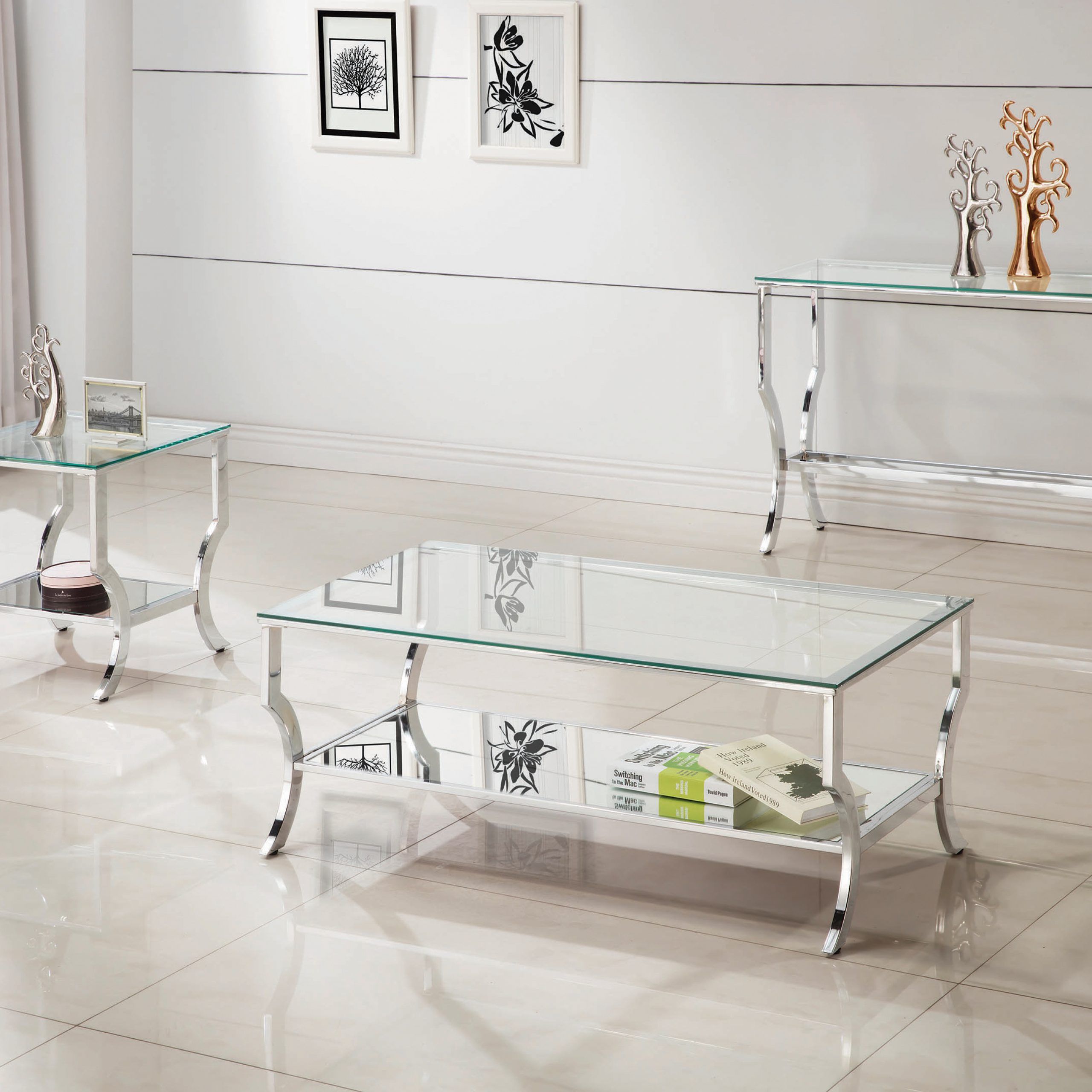 Rectangular Coffee Table With Mirrored Shelf Chrome – Coaste Inside Chrome And Glass Rectangular Coffee Tables (View 7 of 15)
