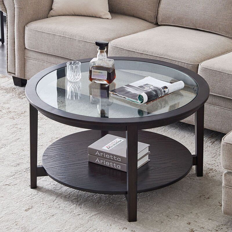 Red Barrel Studio® Black Round Glass Coffee Table, Mid With Open Storage Coffee Tables (View 3 of 15)