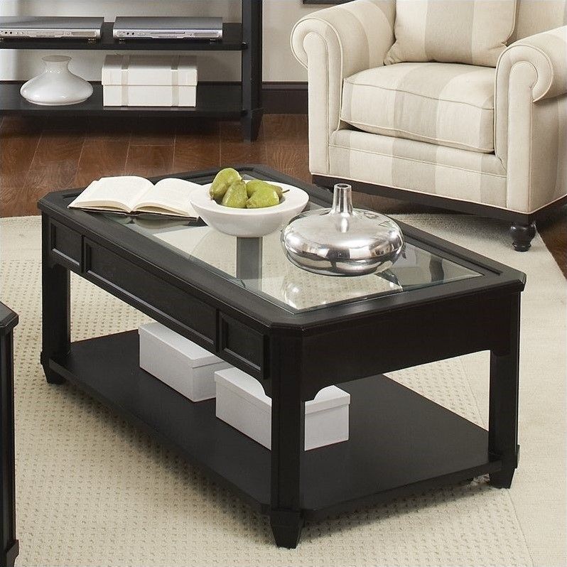 Riverside Furniture Farrington Glass Top Rectangular With Black Round Glass Top Cocktail Tables (View 5 of 15)