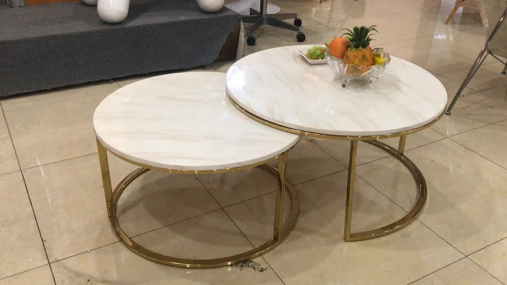 Rose Gold Stainless Steel 2 Set Nesting Small End With Marble Coffee Tables Set Of  (View 15 of 15)