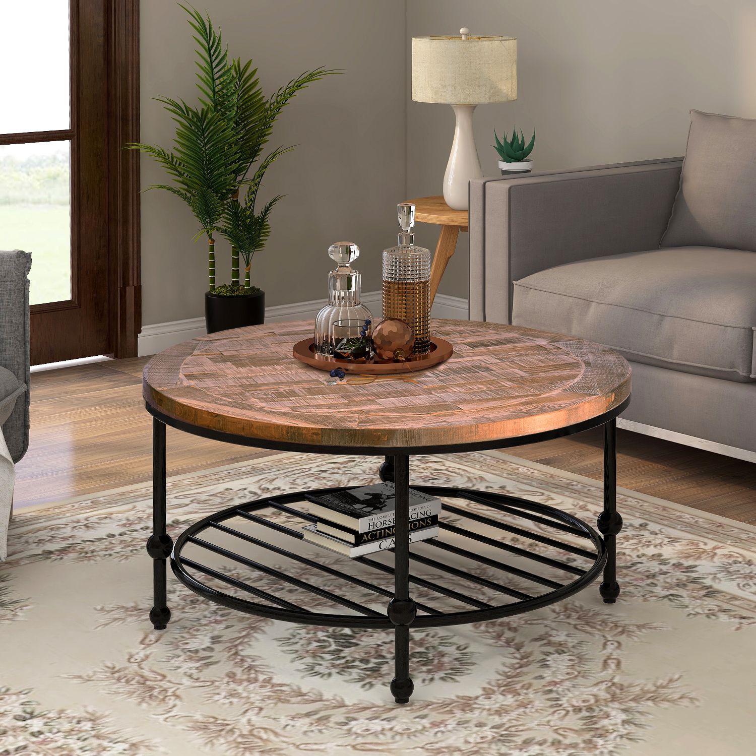 Round Coffee Table, Farmhouse Coffee Table, Rustic Brown Pertaining To 2 Piece Round Coffee Tables Set (View 1 of 15)