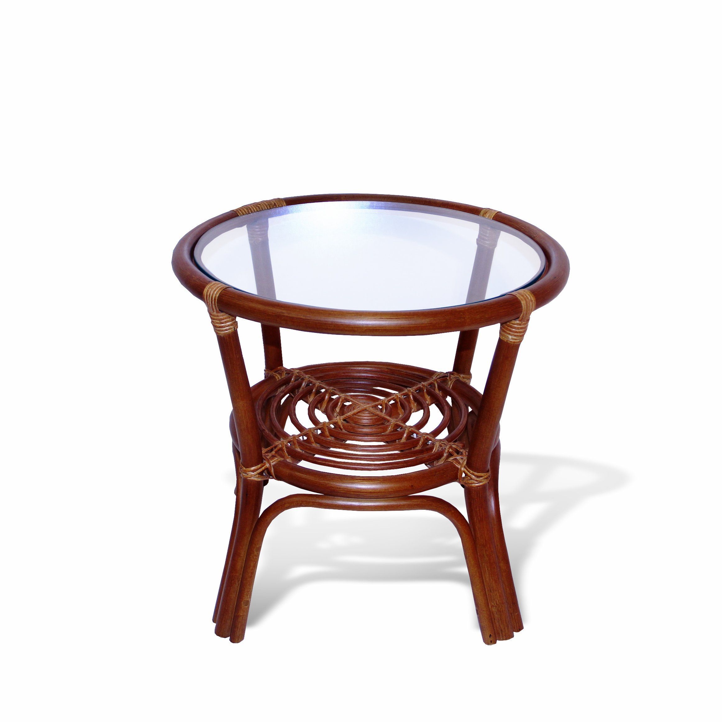 Round Coffee Table W/ Glass Top Natural Rattan Wicker Eco Regarding Natural Woven Banana Coffee Tables (View 14 of 15)