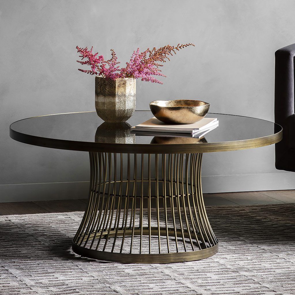 Round Coffee Table With Smoked Glass Top – Bronze Intended For Espresso Wood And Glass Top Coffee Tables (View 5 of 15)