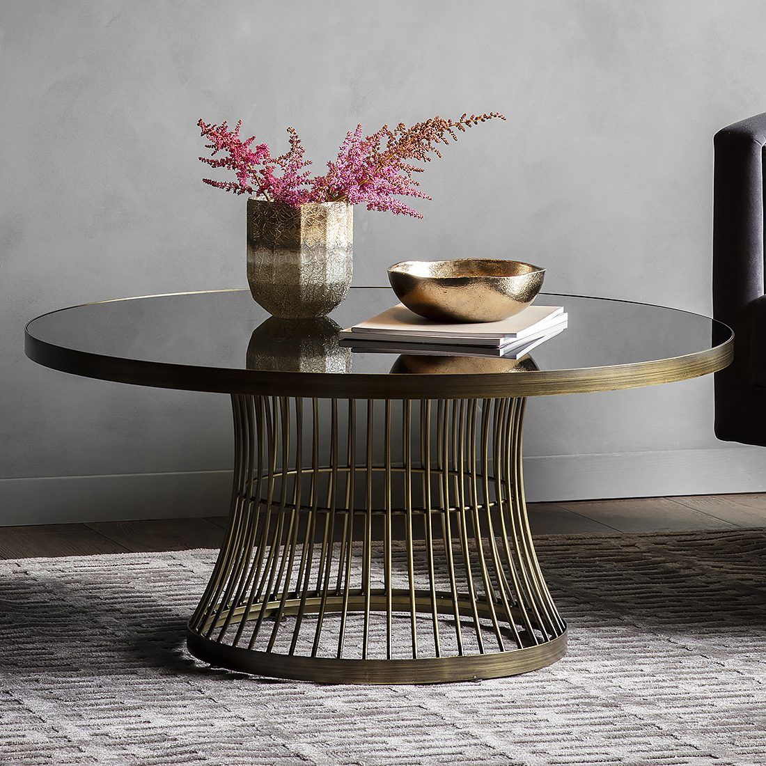 Round Coffee Table With Smoked Glass Top – Bronze Throughout Bronze Metal Rectangular Coffee Tables (View 11 of 15)