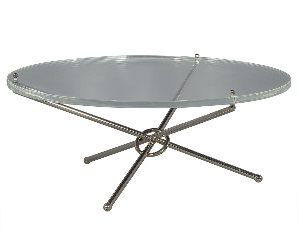 Round Lucite And Polished Nickel Cocktail Table | Carrocel Inside Polished Chrome Round Cocktail Tables (View 10 of 15)