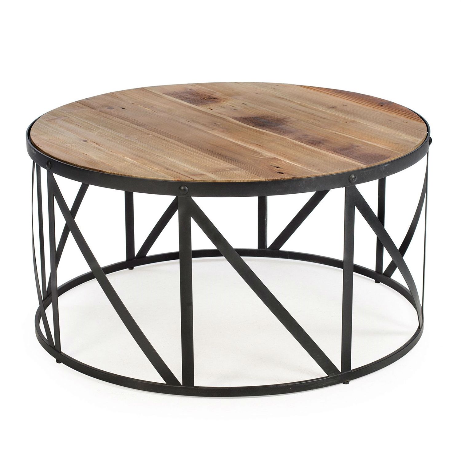 Round Metal And Wood Drum Shaped Coffee Table With Round Iron Coffee Tables (View 3 of 15)