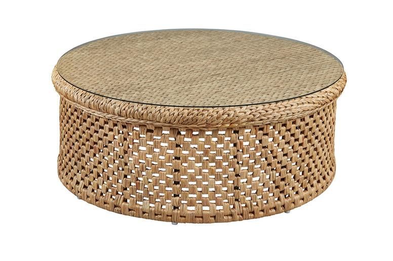 Round Rattan Coffee Table With Glass Top – English Country With Natural Woven Banana Coffee Tables (View 1 of 15)