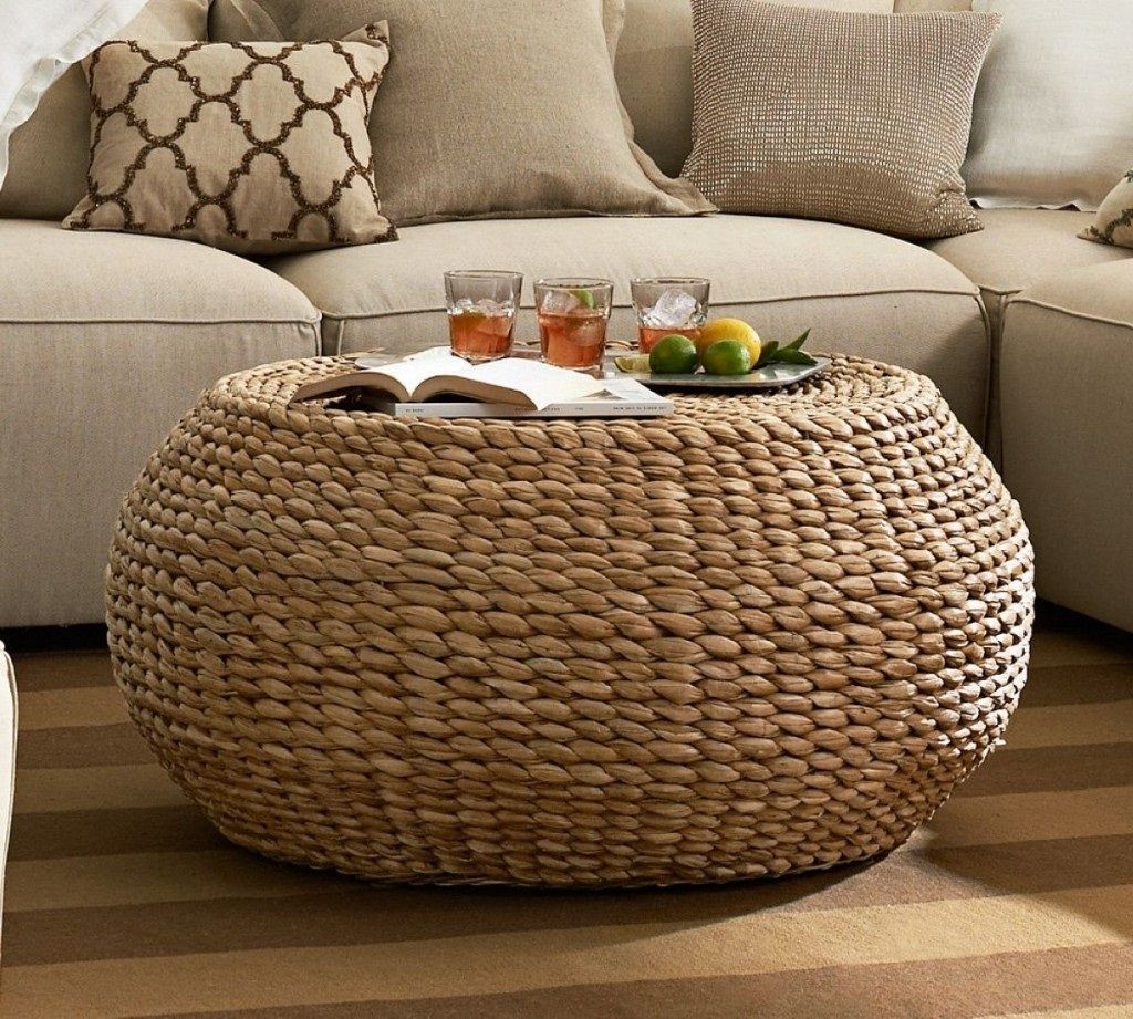 Round Rattan Ottoman Coffee Table • Display Cabinet Throughout Wicker Coffee Tables (View 3 of 15)