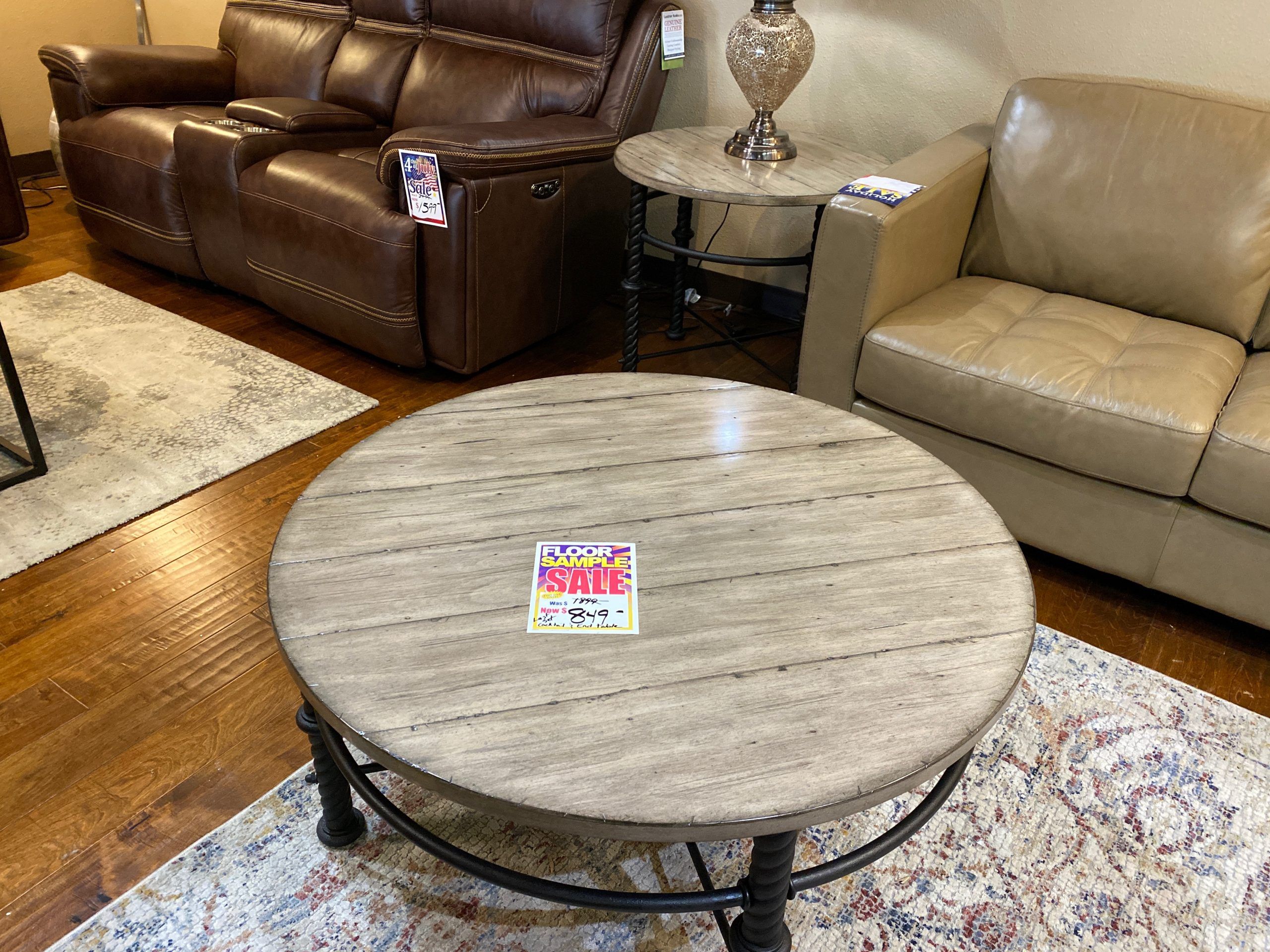 Round Wood And Metal Coffee & End Table Set » Clearance In Antique Brass Aluminum Round Coffee Tables (View 12 of 15)