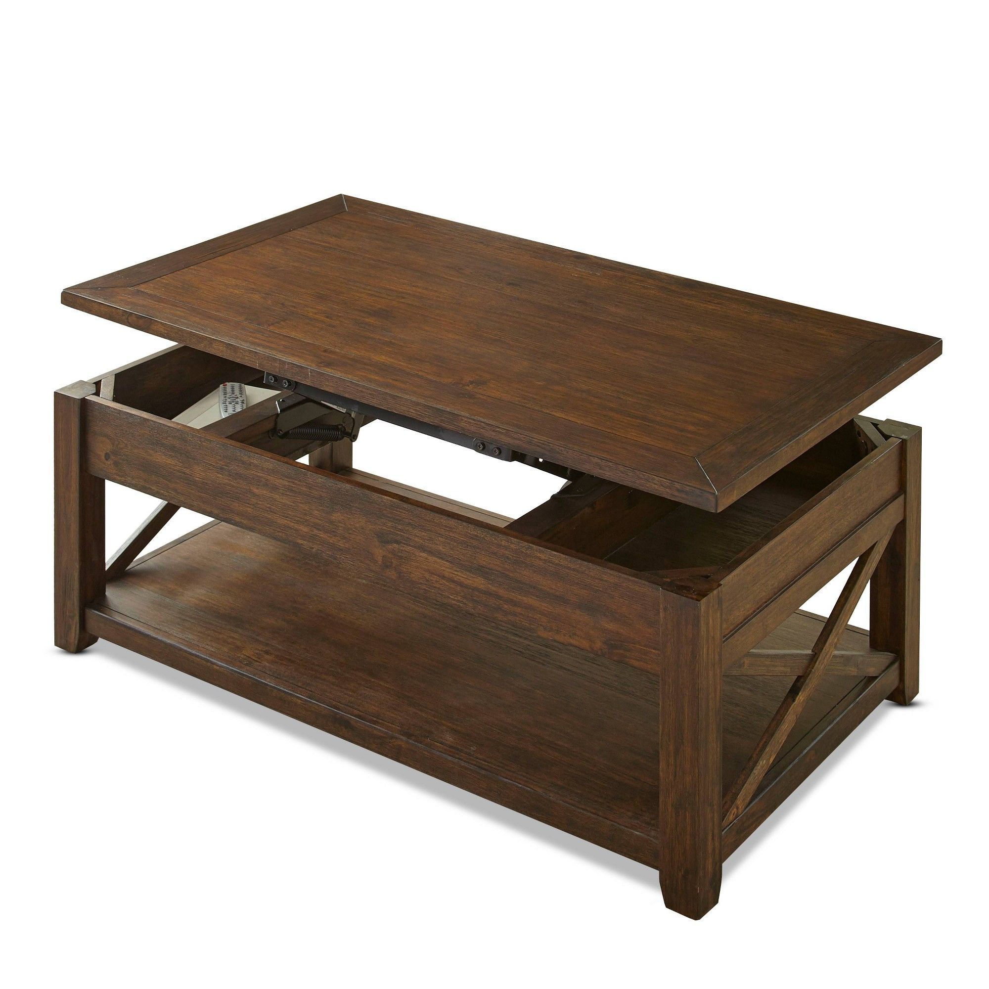 Rustic Lenka Lift Top Cocktail Table Mocha Finish – Steve For Rustic Bronze Patina Coffee Tables (View 11 of 15)