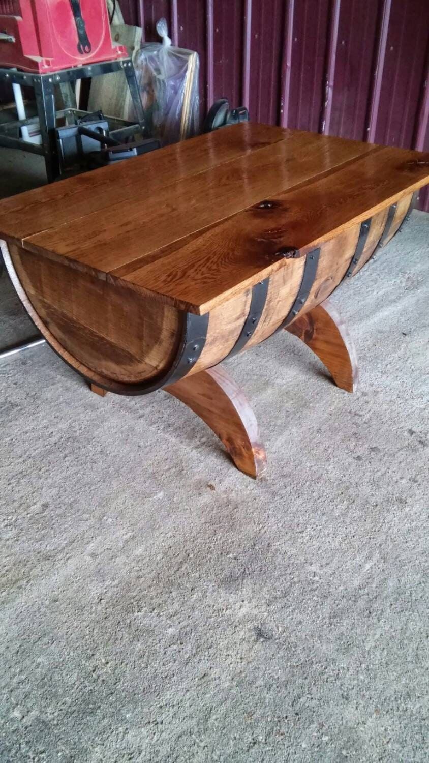 Rustic Oak Whiskey Barrel Coffee Table With Storage Crescent Intended For Rustic Oak And Black Coffee Tables (View 15 of 15)