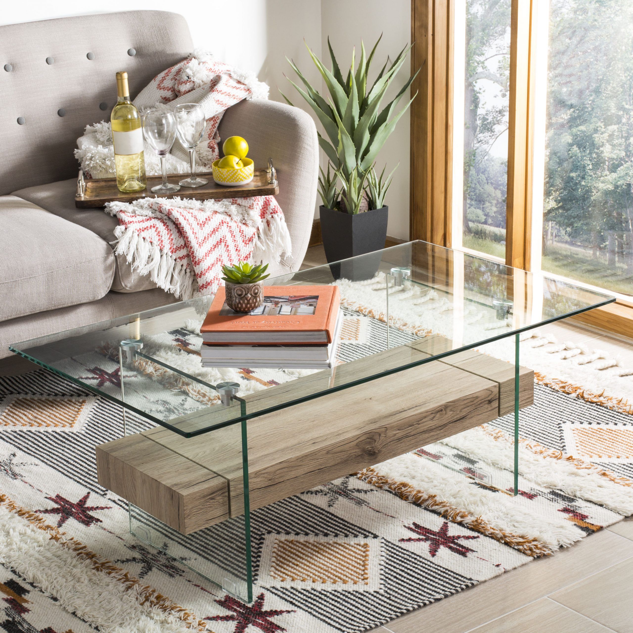 Safavieh Kayley Rectangular Modern Glass Coffee Table For Rectangular Glass Top Coffee Tables (View 11 of 15)