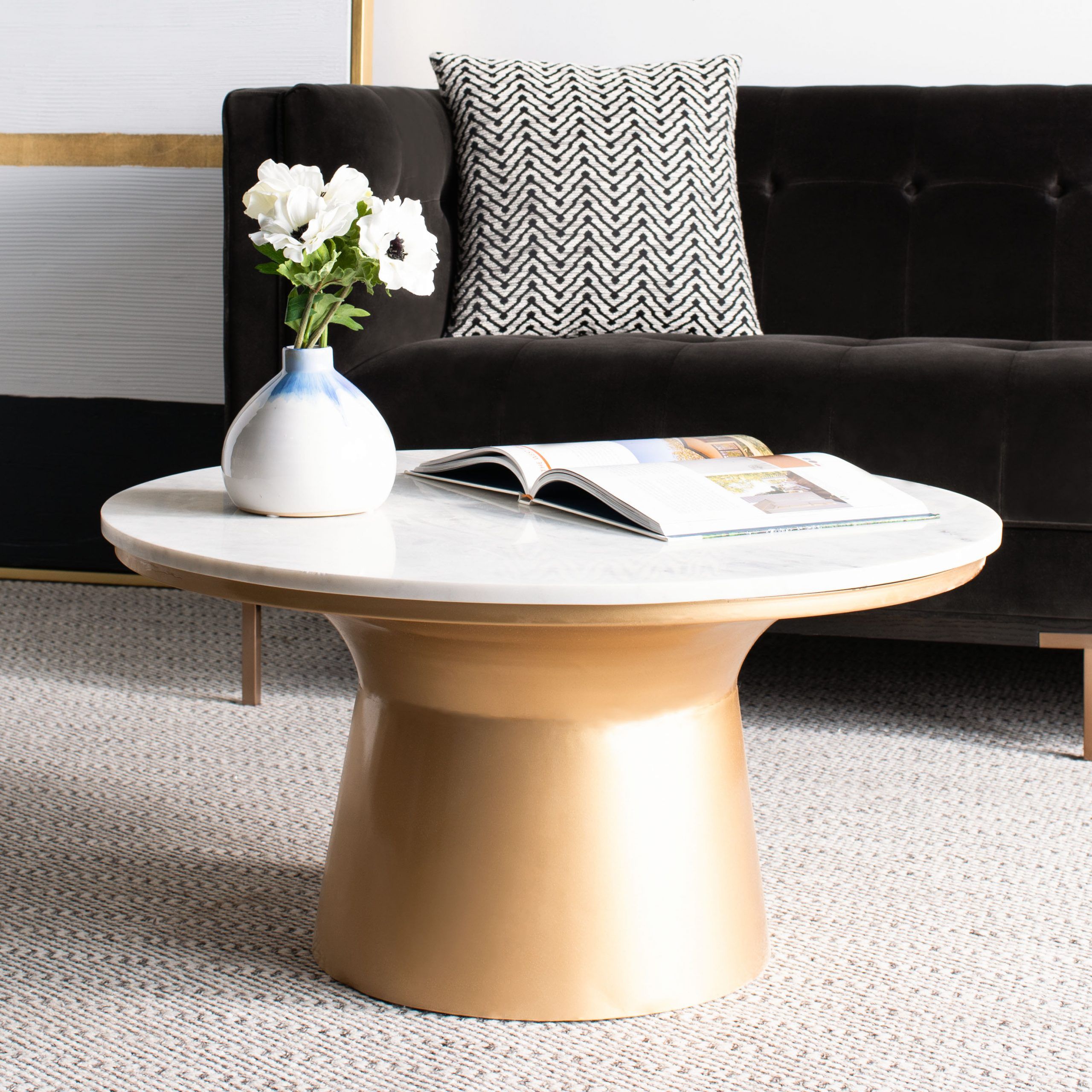 Safavieh Mila Modern Pedestal Coffee Table, White Marble Inside Faux White Marble And Metal Coffee Tables (View 1 of 15)