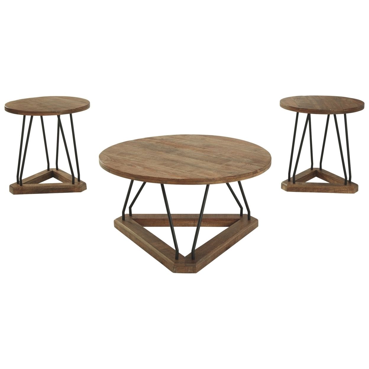 Saltoro Sherpi Round Coffee And 2 End Tables With Triangle With Pecan Brown Triangular Coffee Tables (View 4 of 15)
