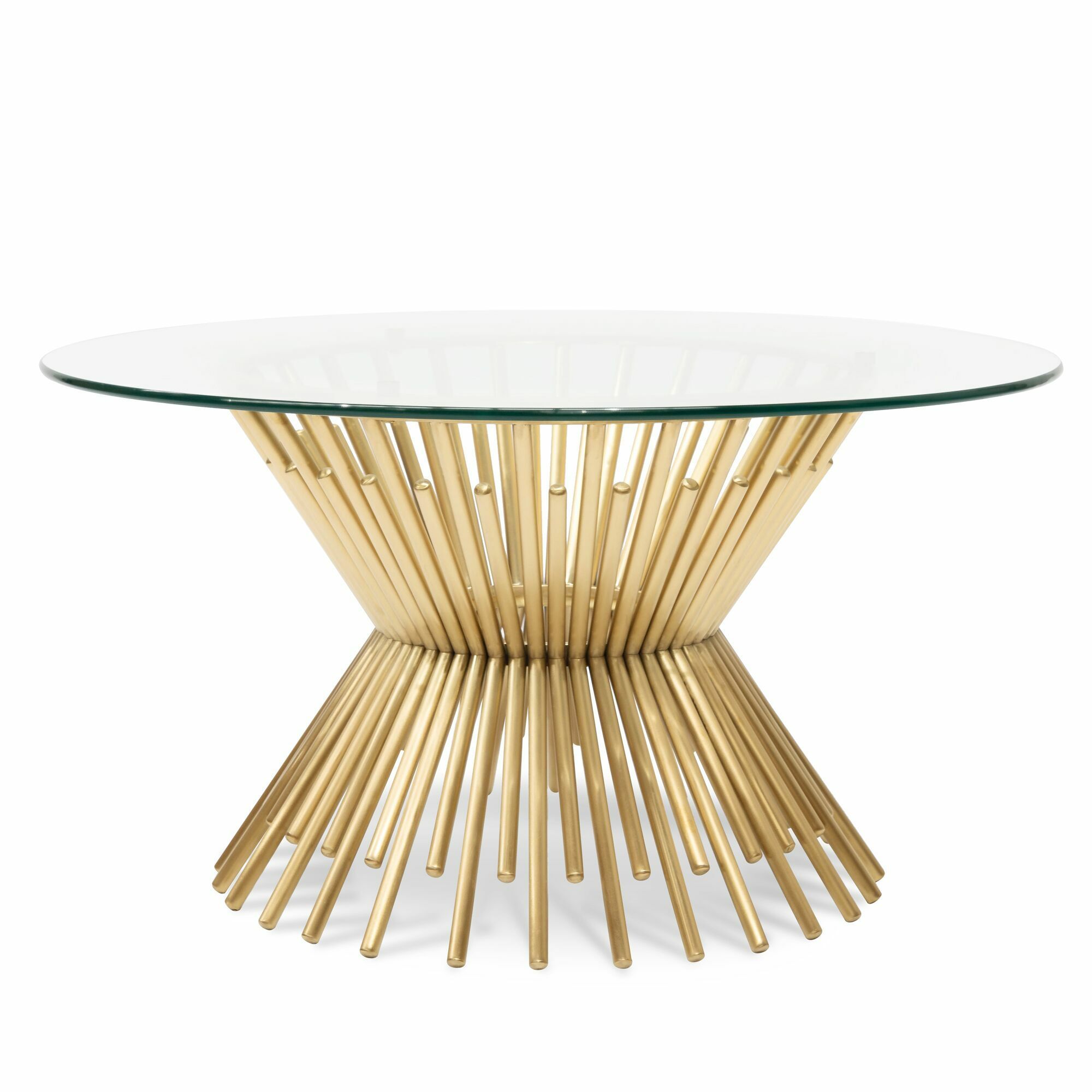 Sassy 90cm Round Glass Coffee Table – Brushed Gold Base In Square Black And Brushed Gold Coffee Tables (View 13 of 15)